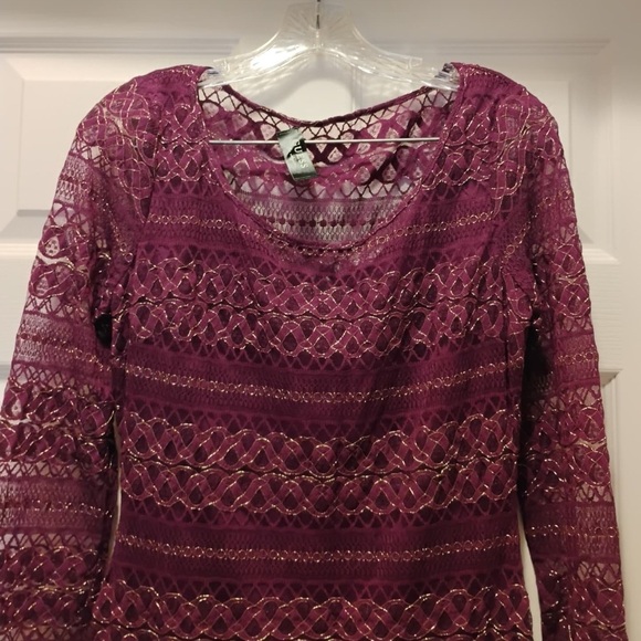 Guess Purple & Gold Lace Cocktail Dress Bodycon Shimmer Metallic Size L - Picture 3 of 6